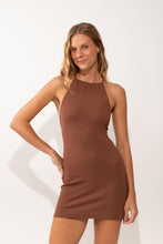 Load image into Gallery viewer, Model Front: Rio De Sol Mini Dress Sand-Cappuccino Talia Dress