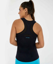 Load image into Gallery viewer, Image 04: Alto Giro Fitness Haut Regata Skin Fit Tule E Laser Preto