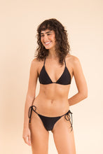 Load image into Gallery viewer, Model Front: Rio De Sol Bas Bottom Shimmer-Black Cheeky-Tie