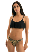 Load image into Gallery viewer, Model Front: Rio De Sol Bas Bottom Leopardo Black Babado