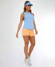 Load image into Gallery viewer, Model Front: Alto Giro Fitness Haut Regata Skin Fit Costas C/ Recorte Tule Azul Soft