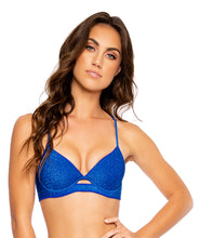 Load image into Gallery viewer, Model Front: Luli Fama Haut Top Peek A Boo Stardust Royal Blue