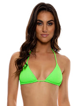 Load image into Gallery viewer, Model Front: Luli Fama Haut Top Wavy Ruched Que Sera Sera Neon Lime
