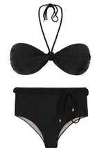 Load image into Gallery viewer, Product Front: Rio De Sol Ensemble Set Shimmer-Black Twist Belted-High-Waist