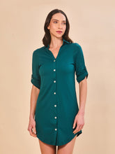 Load image into Gallery viewer, Model Front: Uv Line Chemise Shirtdress Copenhagen Petroleo Upf50+
