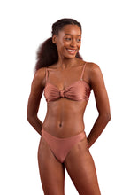 Load image into Gallery viewer, Model Front: Rio De Sol Ensemble Set Shimmer-Copper Bandeau-Joy Nice-Fio
