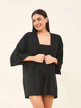 Load image into Gallery viewer, Model Front: Uv Line Robe De Plage Kimono Color Black Upf50+
