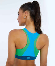 Load image into Gallery viewer, Model Back: Alto Giro Fitness Haut Top Blackout Decote Alto Recortes Azul Vivid
