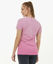Load image into Gallery viewer, Model Back: Alto Giro Fitness Haut T-Shirt Skin Fit Degrade Rosa Mauve
