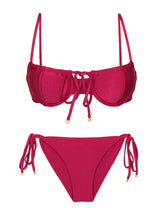 Load image into Gallery viewer, Product Front: Rio De Sol Ensemble Set Shimmer-Desejo Balconet-Tie Cheeky-Tie-Gold
