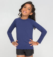 Load image into Gallery viewer, Model Front: Uv Line T-Shirt Longsleeve Uvpro Kids Navy Blue Upf50+
