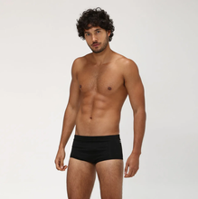 Load image into Gallery viewer, Model Front: Uv Line Sunga / Boxer Swim Trunks Masc Black Upf50+
