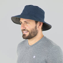 Load image into Gallery viewer, Model Front: Uv Line Bob Hat Australia Nac Masc Navy Blue Lead Upf50+
