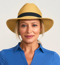 Load image into Gallery viewer, Model Front: Uv Line Chapeau Panama Hat Shanghai Imp Uni Sand Black Upf50+
