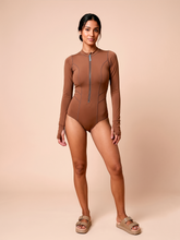Load image into Gallery viewer, Gallery: Uv Line Une Pièce Long Sleeve Swimsuit Macae Brown Upf50+
