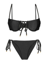 Load image into Gallery viewer, Product Front: Rio De Sol Ensemble Set Shimmer-Black Balconet-Tie Cheeky-Tie-Gold
