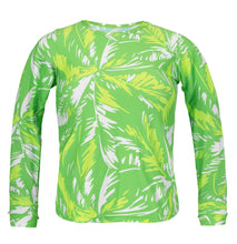 Load image into Gallery viewer, Product Front: Rio De Sol Haut Top Green-Palms Rash-Guard
