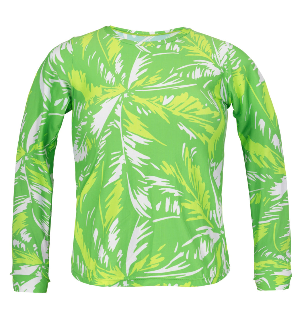 Product Front: Rio De Sol Haut Top Green-Palms Rash-Guard
