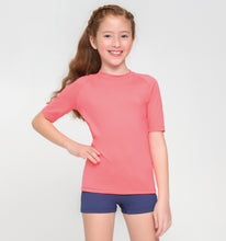 Load image into Gallery viewer, Model Front: Uv Line T-Shirt Kids Fpu50+ Uvpro Short Sleeve T-Shirt Coral Uv
