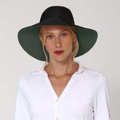 Model Front: Uv Line Chapeau Souple/Capeline San Diego Preto Verde Upf50+