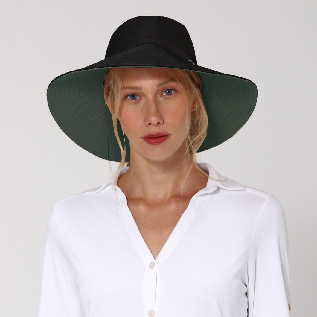 Model Front: Uv Line Chapeau Souple/Capeline San Diego Preto Verde Upf50+