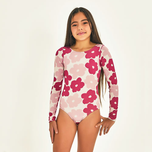 Model Front: Uv Line Une Pièce Fille Swimsuit Flores Upf50+
