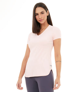 Skin Fit T-Shirt Alongada Gola V Rosa Respire