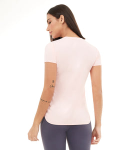 Skin Fit T-Shirt Alongada Gola V Rosa Respire