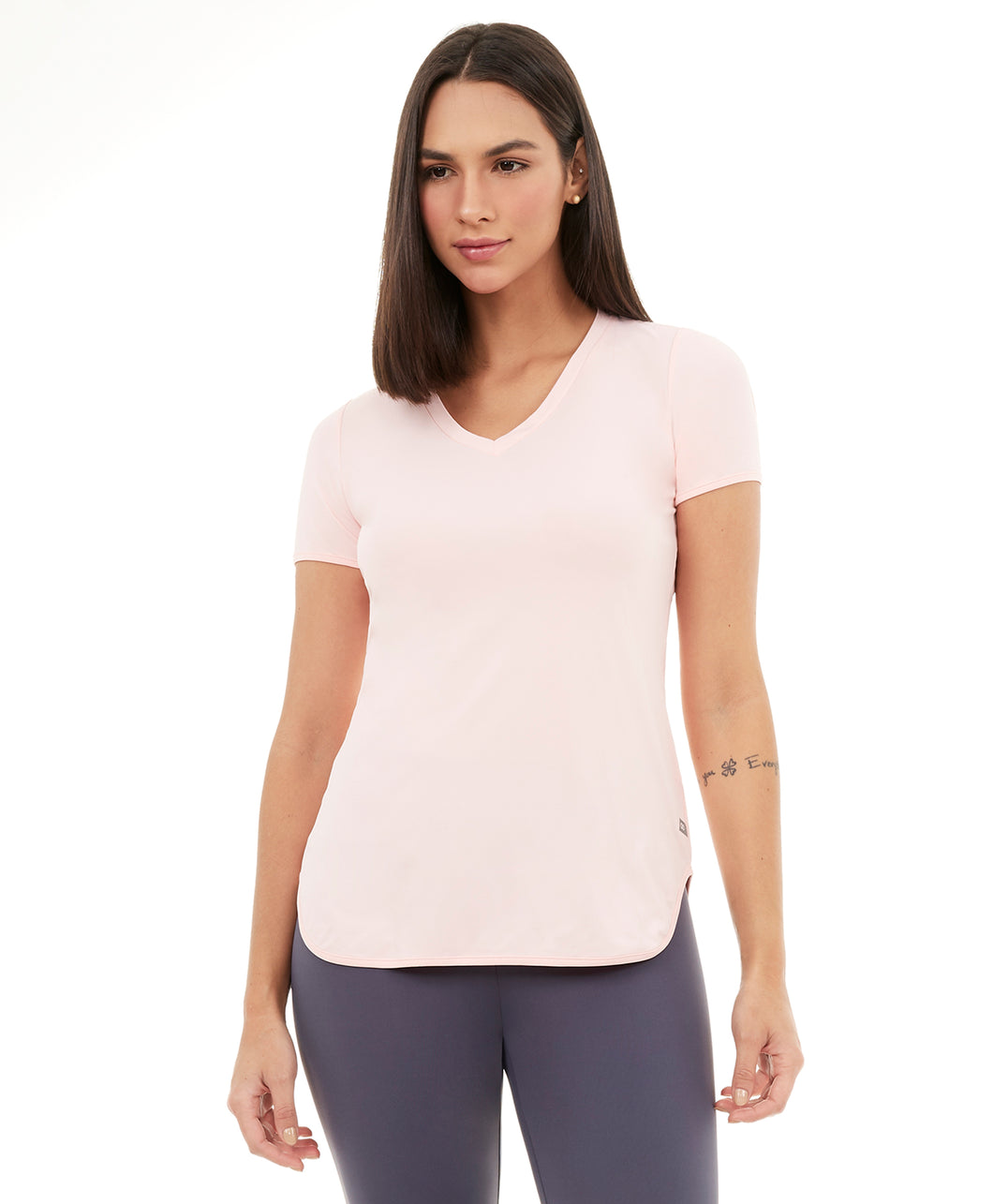 Skin Fit T-Shirt Alongada Gola V Rosa Respire